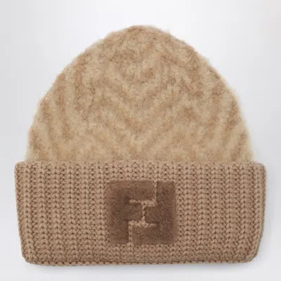 FENDI FENDI BROWN CHEVRON ALPACA BEANIE WOMEN
