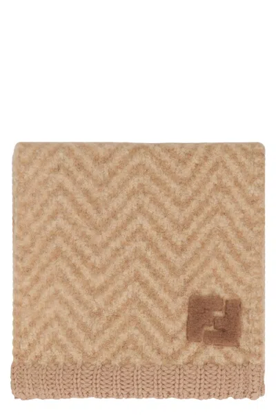 Fendi Brown Chevron Alpaca Scarf In Gold