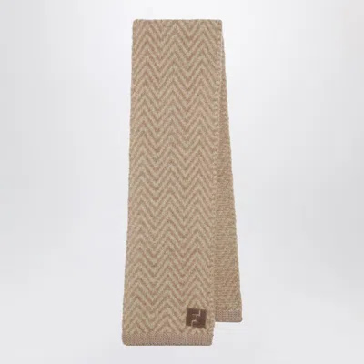 Fendi Brown Chevron Alpaca Scarf Women In Metallic
