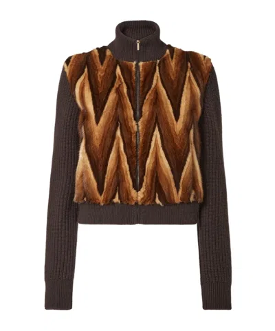 Fendi Brown Chevron Mink And Cashmere Bomber Jacket
