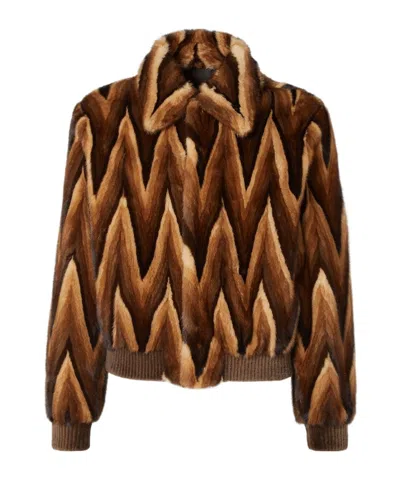 Fendi Brown Chevron Mink Blouson In Multi