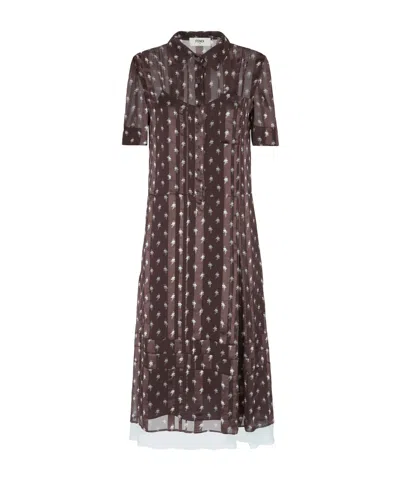 Fendi Brown Chiffon Dress In Black