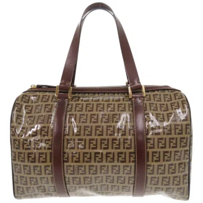 Pre-owned Fendi Brown Coated Canvas Leather Boston Bag Handbag ()
