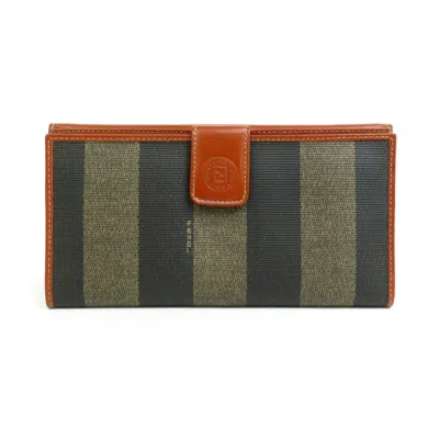 Pre-owned Fendi Brown Coated Canvas Leather Long Wallet (bi-fold) ()