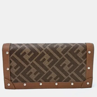 Pre-owned Fendi Brown Coated Canvas Long Wallet (7m0264)