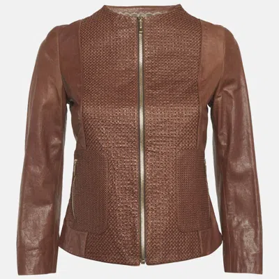 Pre-owned Fendi Brown Cognac Genuine Leather Jacket S