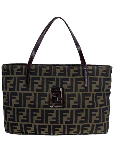 Fendi Brown Cotton Ff Tote (authentic Pre-loved) In Green