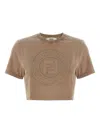 Fendi Beige Cotton Logo Crop T-shirt In Brown