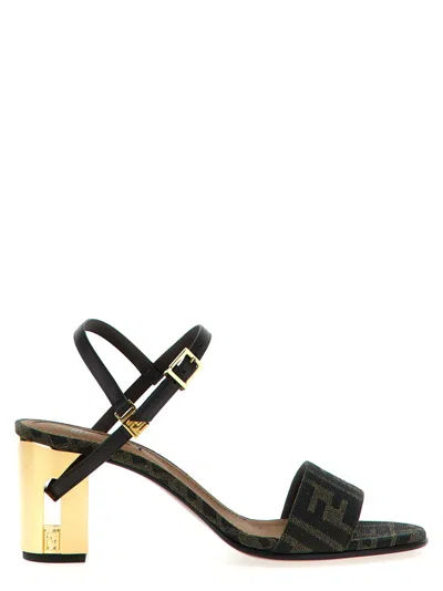 Fendi Women Delfina Medium Heel Sandals In Ff Jacquard In Multi