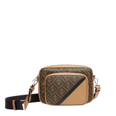 Fendi Brown Diagonal Duo Camera Handbag For Men | Fw23 Collection