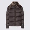 Fendi Women Brown Down Jacket With Shearling Collar And Logo Patch On The Front In Tech Fabric Woman In Brown