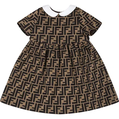 Fendi Brown Dress For Baby Girl With Double Ff