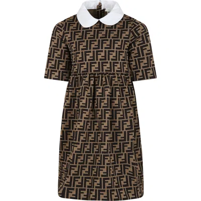FENDI BROWN DRESS FOR GIRL WITH DOUBLE F