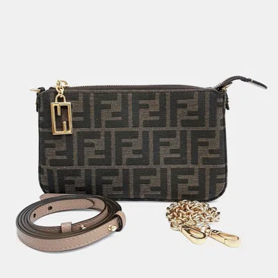 Pre-owned Fendi Brown Fabric Baguette Pouch Shoulder Bag