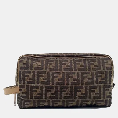 Pre-owned Fendi Brown Fabric Toiletry Pouch
