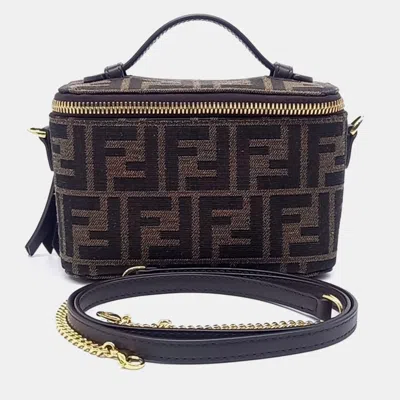 Pre-owned Fendi Brown Fabric Vanity Tote And Crossbody Bag (8bs108)