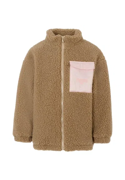 Fendi Kids' Brown Faux Fur Coat For Girl With Logo