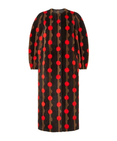 Fendi Brown  Dots Shearling Coat In Black