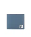 Fendi Brown Ff Canvas And Light Blue Leather Compact Bi-fold Wallet In Blue