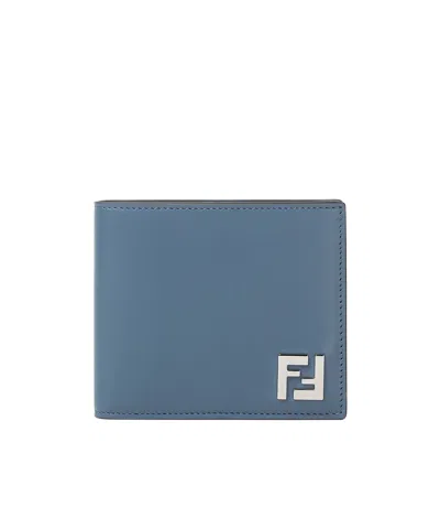 Fendi Brown Ff Canvas And Light Blue Leather Compact Bi-fold Wallet