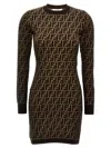 Fendi Cotton Dress With All-over Logo Print In Brown