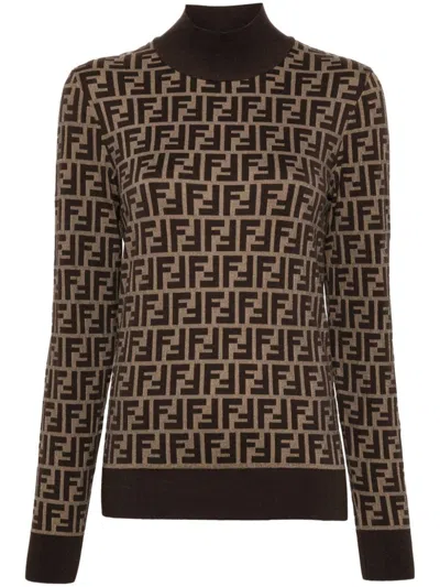 FENDI FENDI BROWN FF COTTON SWEATER CLOTHING