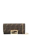 Fendi Baguette Continental Wallet With Chain In Brown