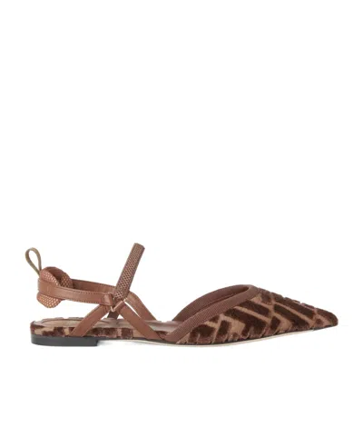 Fendi Brown Ff Fabric Flats