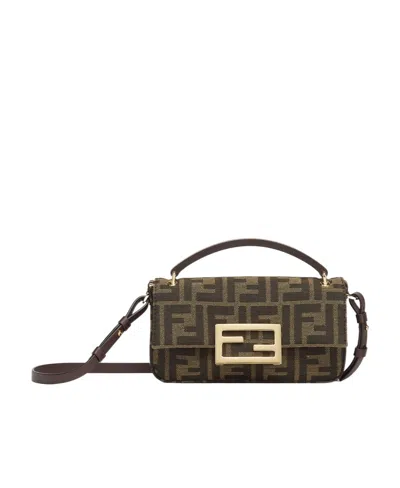 Fendi Brown Ff Fabric Pouch In Gray