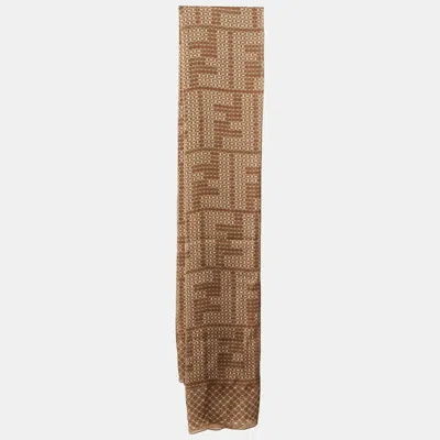 Pre-owned Fendi Brown Ff Interlace Print Silk Stole