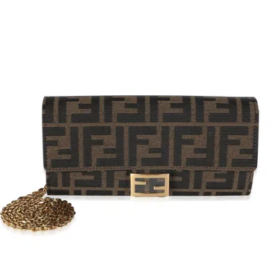 Pre-owned Fendi Brown Ff Jacquard Canvas Baguette Wallet On Chain