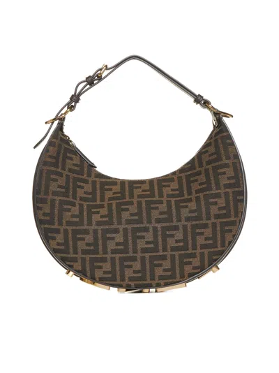 FENDI BROWN FF JACQUARD FABRIC BAG