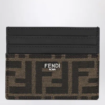 Fendi Brown Ff Jacquard Fabric Card Holder Men