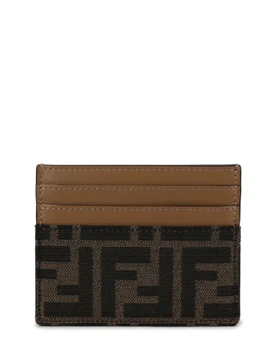 Pre-owned Fendi Brown Ff Jacquard Fabric Flat Card Wallet (authentic Pre-loved)