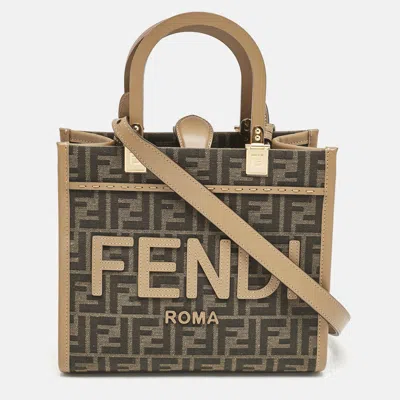 Pre-owned Fendi Brown Ff Jacquard Fabric Small Sunshine Tote