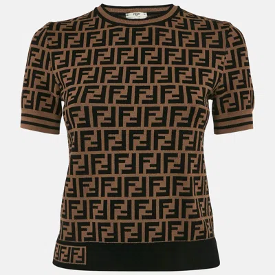 Pre-owned Fendi Brown Ff Jacquard Knit Crew Neck Sweater S