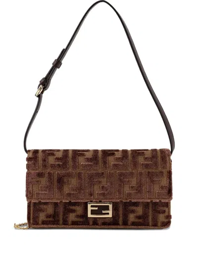 Fendi Brown Ff Jacquard Shoulder Bag In Multi