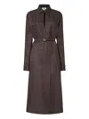 Fendi Silk Chess Ff Long Sleeve Midi Dress Dresses Brown In Brown