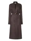 Fendi Silk Chess Ff Long Sleeve Midi Dress Dresses Brown In Brown