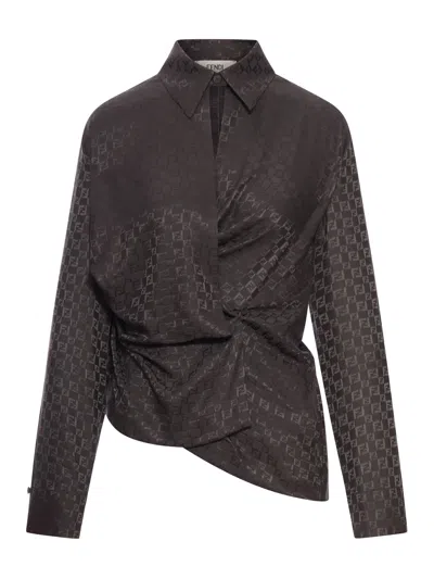 Fendi Brown Ff Jacquard Silk Shirt