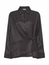 Fendi Silk Ff Jacquard Crossover Shirt In Brown