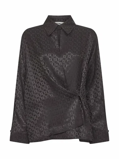 FENDI BROWN FF JACQUARD SILK SHIRT