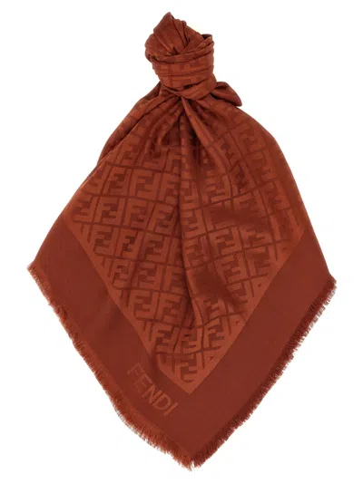 FENDI BROWN FF LOGO SCARF