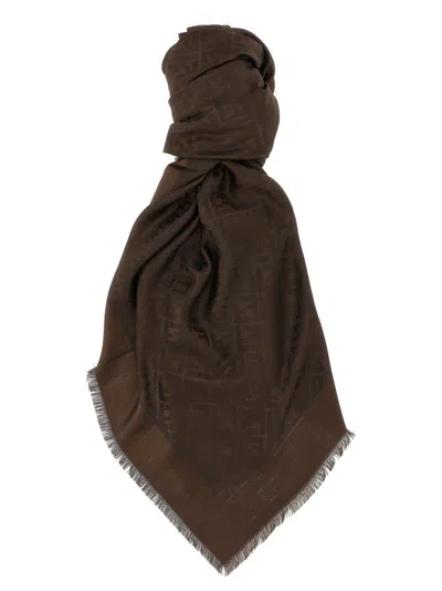 Fendi Brown Ff Logo Scarf In Blue