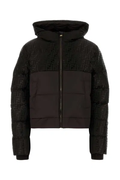 FENDI FENDI BROWN FF NYLON DOWN JACKET