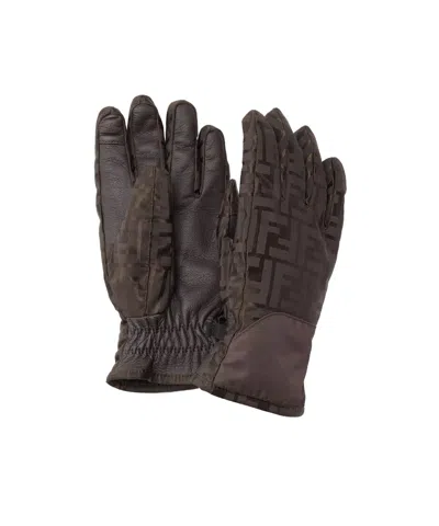 Fendi Brown Ff Nylon Gloves