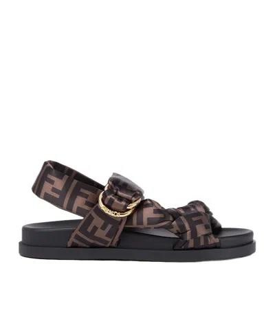 Fendi Brown Ff Satin Sandals