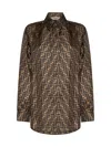 Fendi Silk Shirt With Curved Hem And Fabric-covered Buttons In Brown