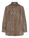 Fendi Silk Shirt With Ff Motif In Brown