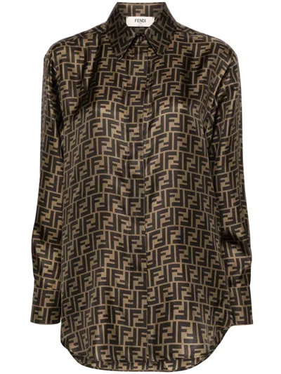Fendi Brown Ff Silk Shirt In Multi